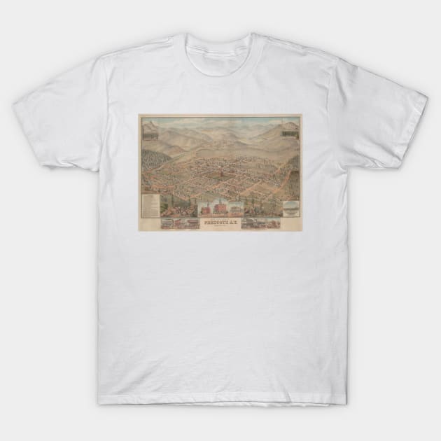 Vintage Pictorial Map of Prescott Arizona (1885) T-Shirt by Bravuramedia